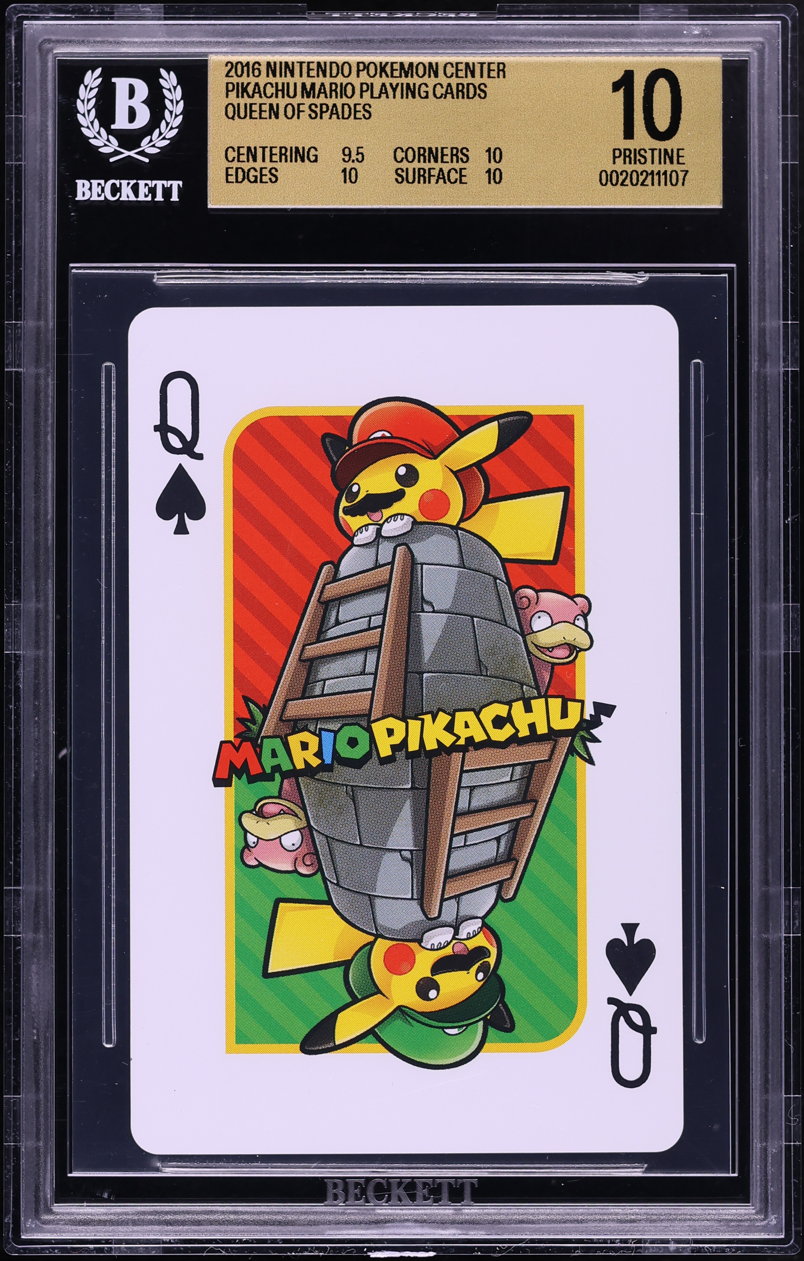2016 Nintendo Pokemon Center Pikachu Mario Playing Cards Queen Of Spades BGS 10 PRISTINE