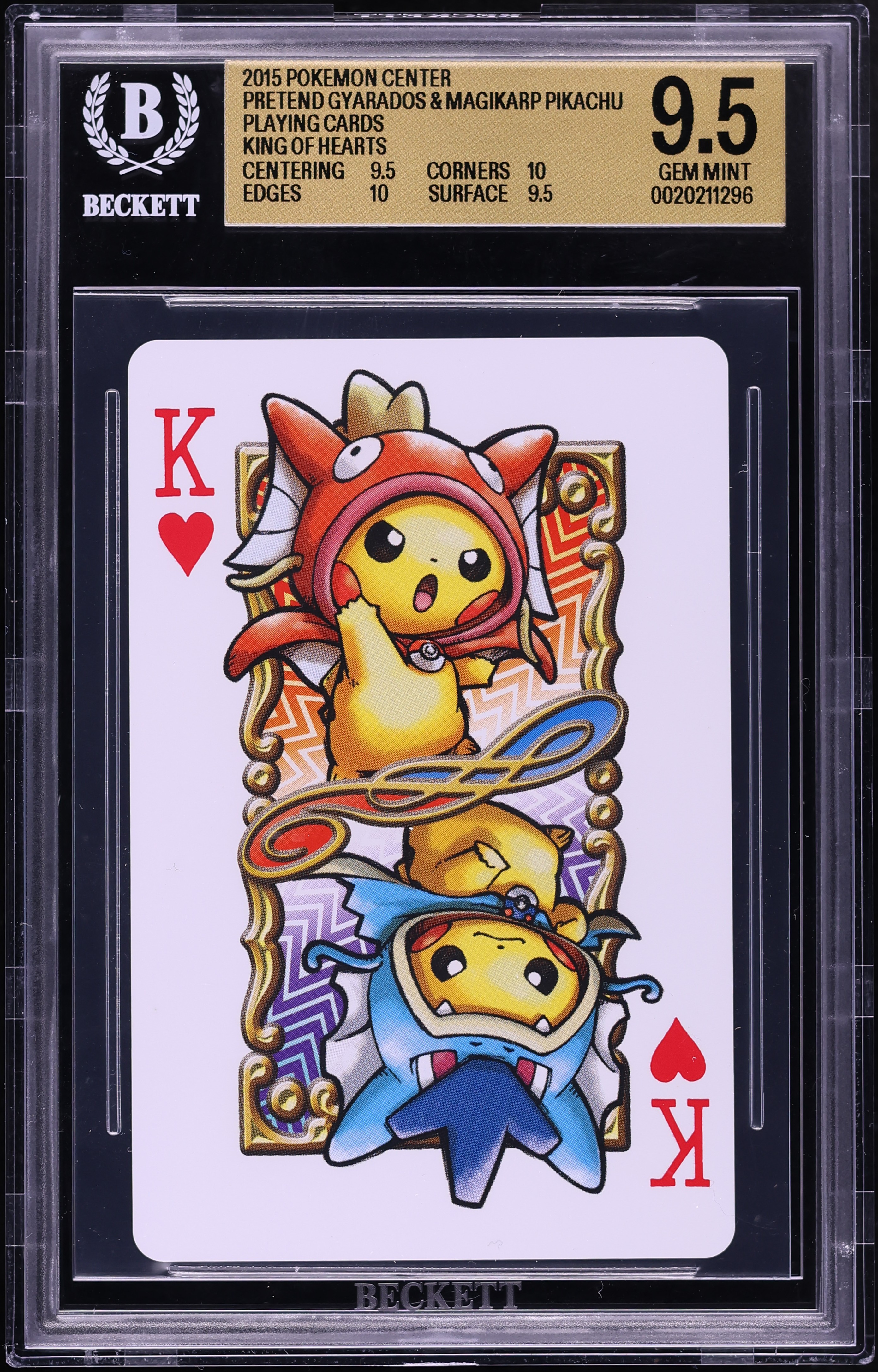 2015 Pokemon Center Pretend Gyarados & Magikarp Pikachu Playing Cards King Of Hearts BGS 9.5