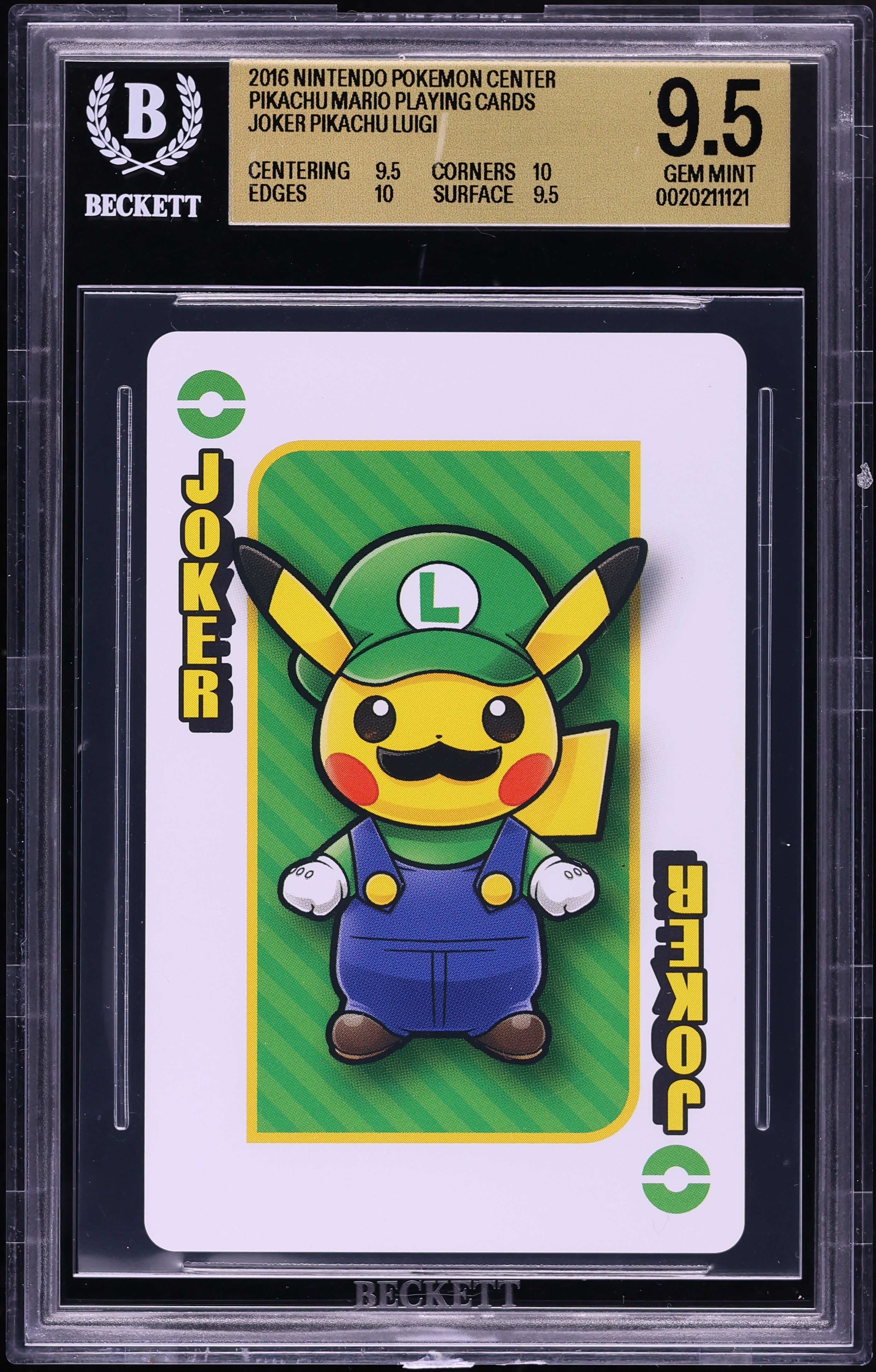2016 Nintendo Pokemon Center Pikachu Mario Playing Cards Joker Pikachu Luigi #NNO BGS 9.5 GEM