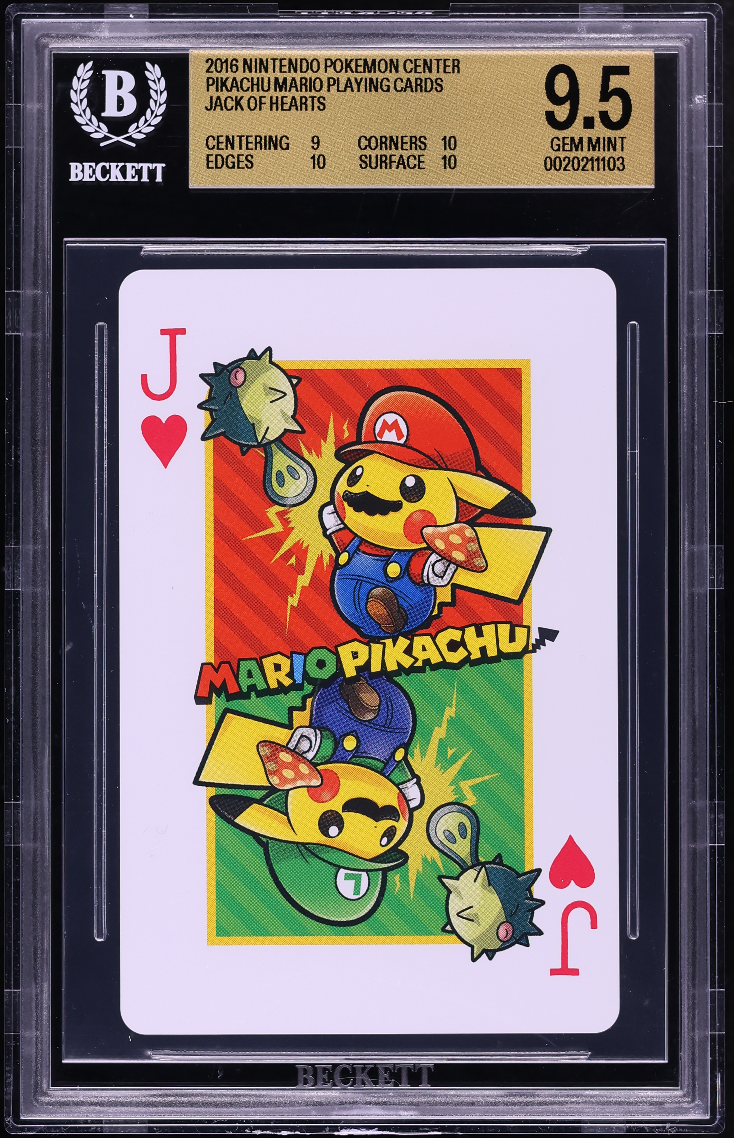 2016 Nintendo Pokemon Center Pikachu Mario Playing Cards Jack Of Hearts #NNO BGS 9.5 GEM MINT