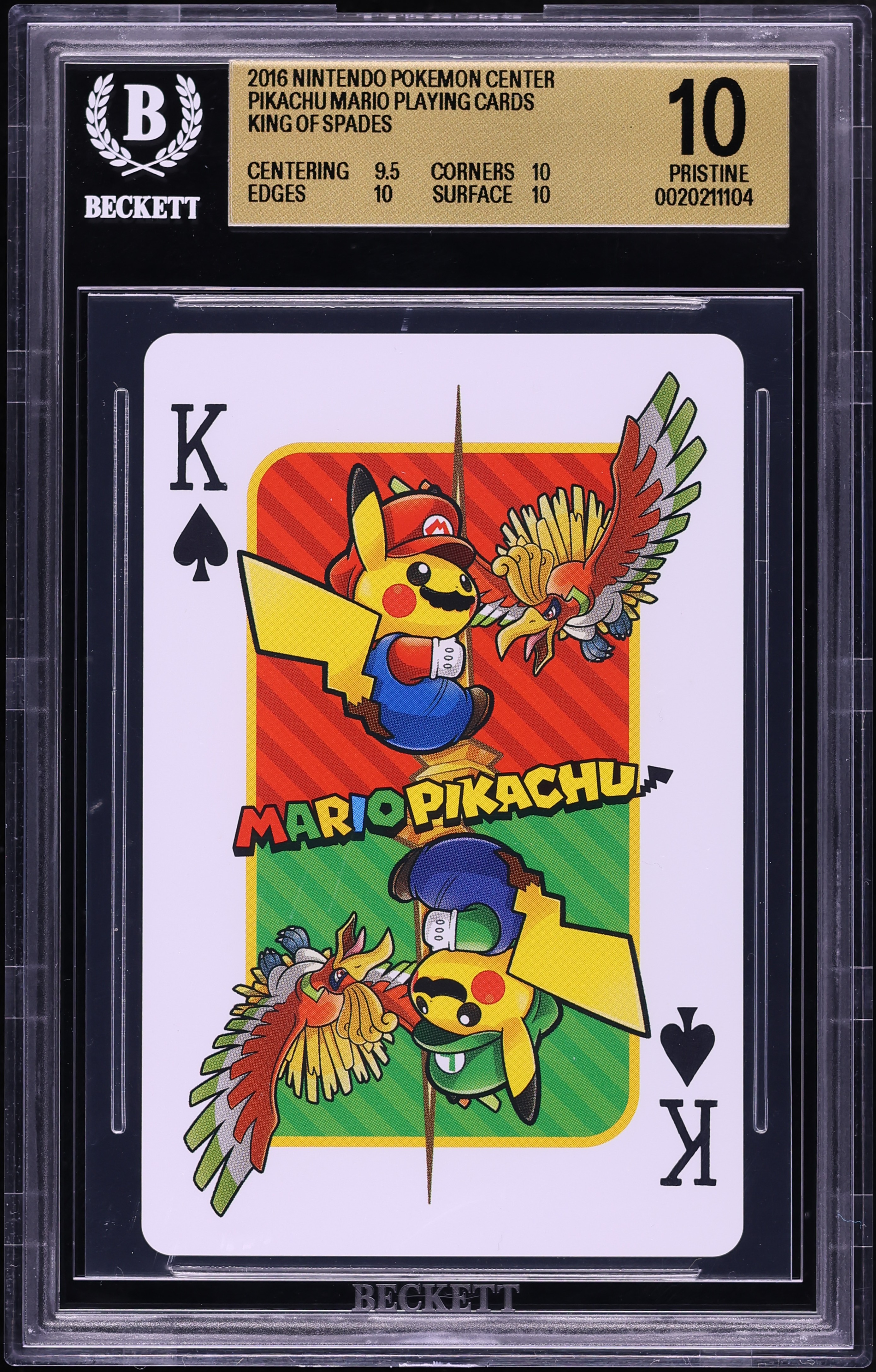 2016 Nintendo Pokemon Center Pikachu Mario Playing Cards King Of Spades BGS 10 PRISTINE