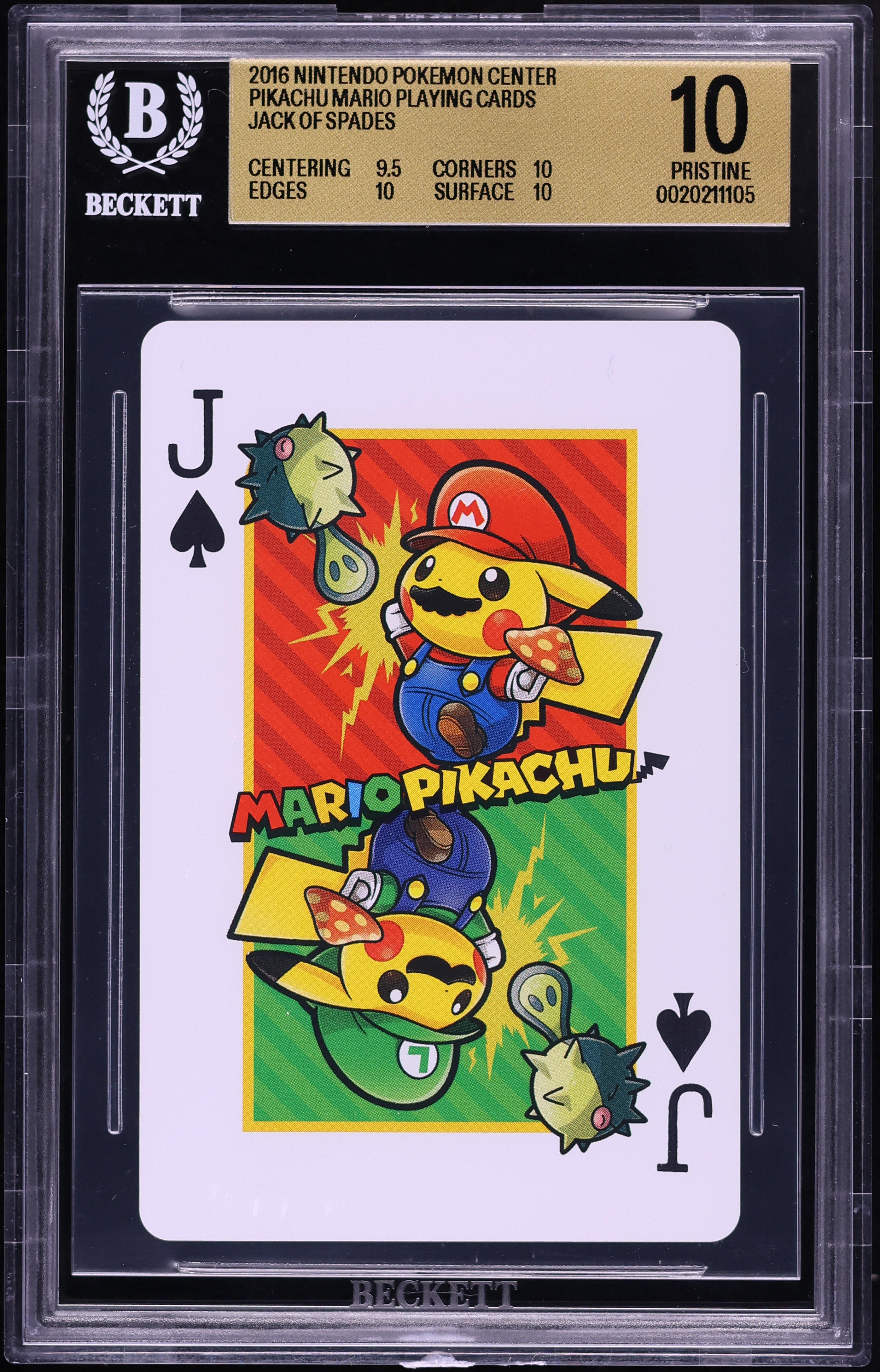 2016 Nintendo Pokemon Center Pikachu Mario Playing Cards Jack Of Spades #NNO BGS 10 PRISTINE