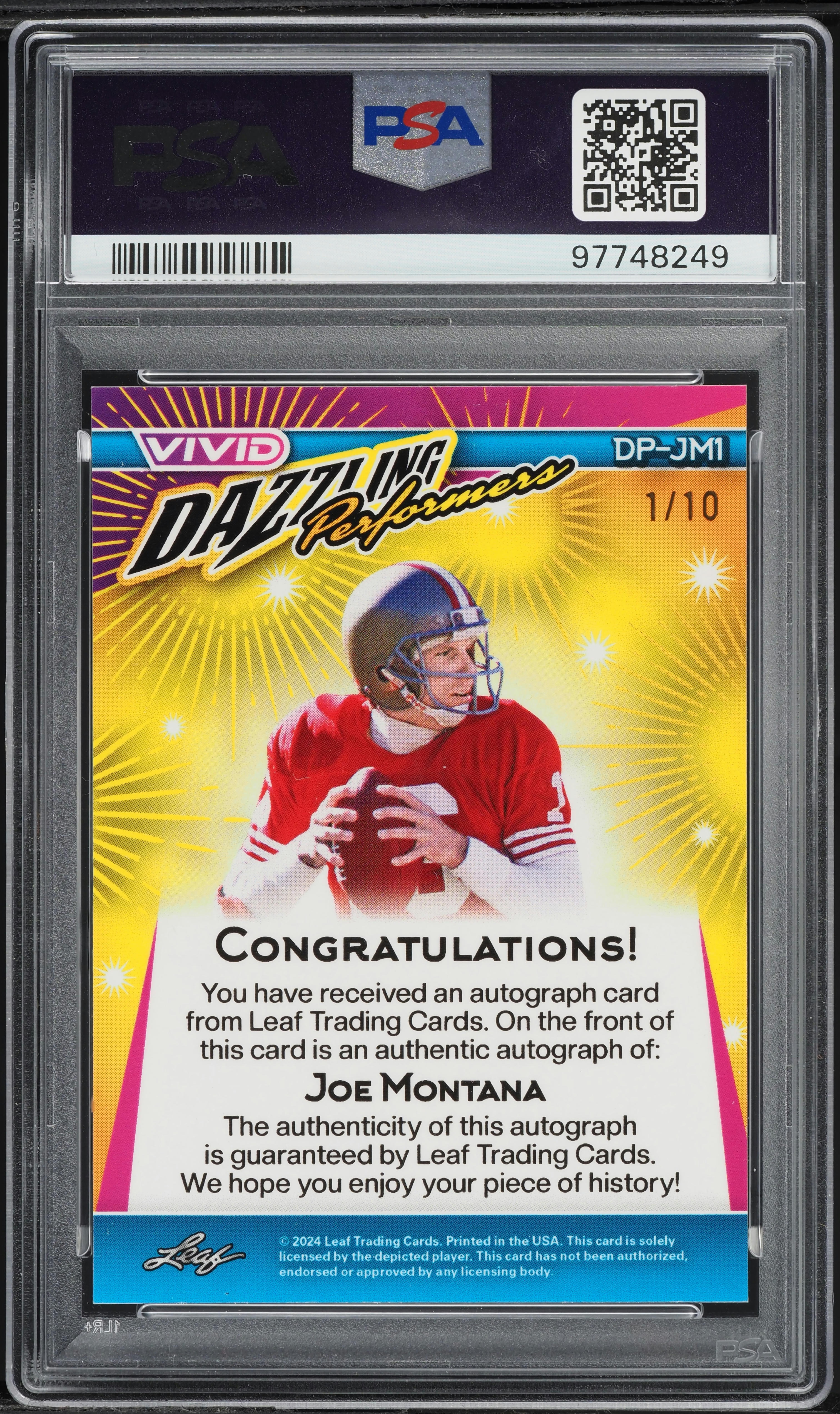 2024 Leaf Vivid Dazzling Performers Yellow Joe Montana AUTO