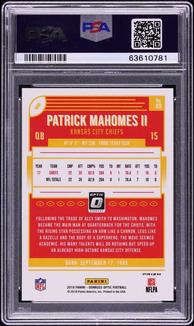 2018 Donruss Optic White Sparkle Patrick Mahomes II #49 PSA 9 MINT - Photo 2