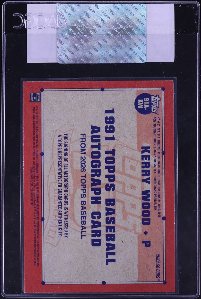 2026 Topps '91 Blue Kerry Wood AUTO /150 #91A-KW CGC AUTH - Photo 2