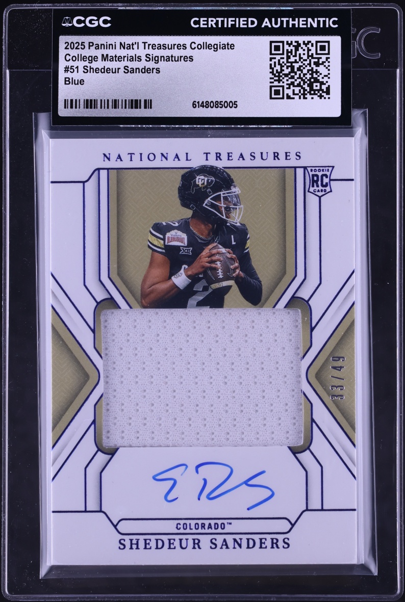 2025 National Treasures College Materials Blue Shedeur Sanders RC PATCH AUTO /49 #51 CGC AUTH - Photo 1