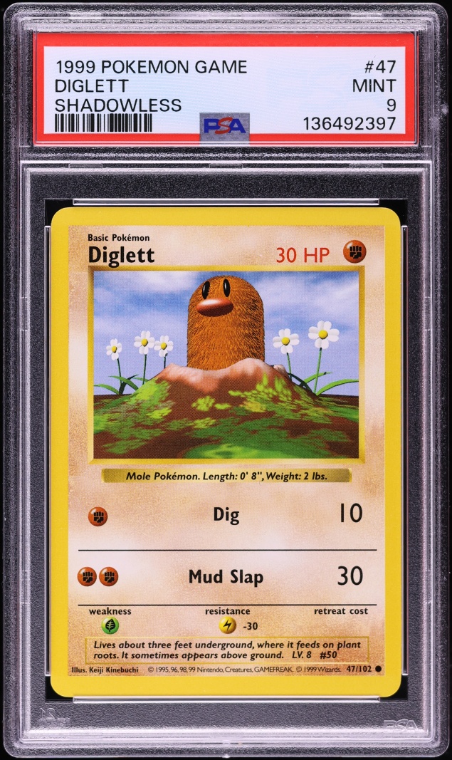 1999 Pokemon Base Set Shadowless Diglett #47 PSA 9 MINT