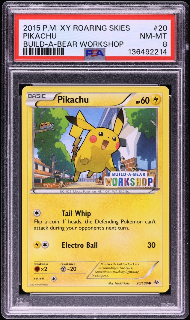 2015 Pokemon XY Roaring Skies Build A Bear Workshop Pikachu #20 PSA 8 NM-MT