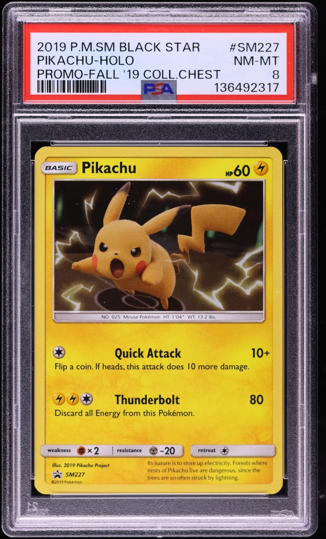 2019 Pokemon Sun & Moon Black Star Promo Collectors Chest Holo Pikachu #SM227 PSA 8 NM-MT