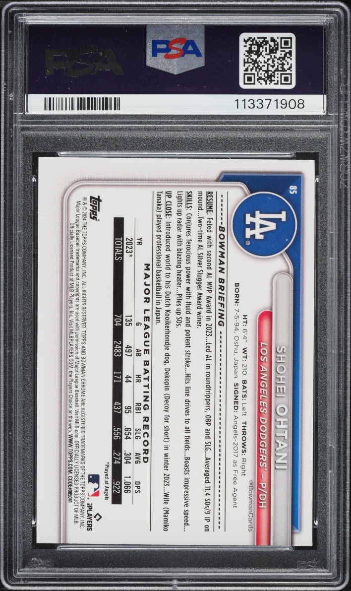 2024 Bowman Chrome Green Refractor Shohei Ohtani /99 #85 PSA 10 GEM MINT
