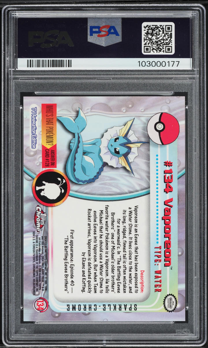 2000 Topps Chrome Pokemon Series 2 Sparkle Vaporeon #134 PSA 10 GEM MINT