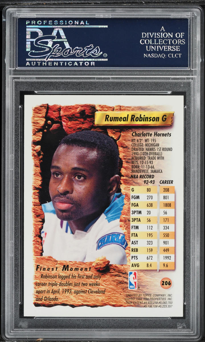 1993 Finest Refractor Rumeal Robinson #206 PSA 10 GEM MINT