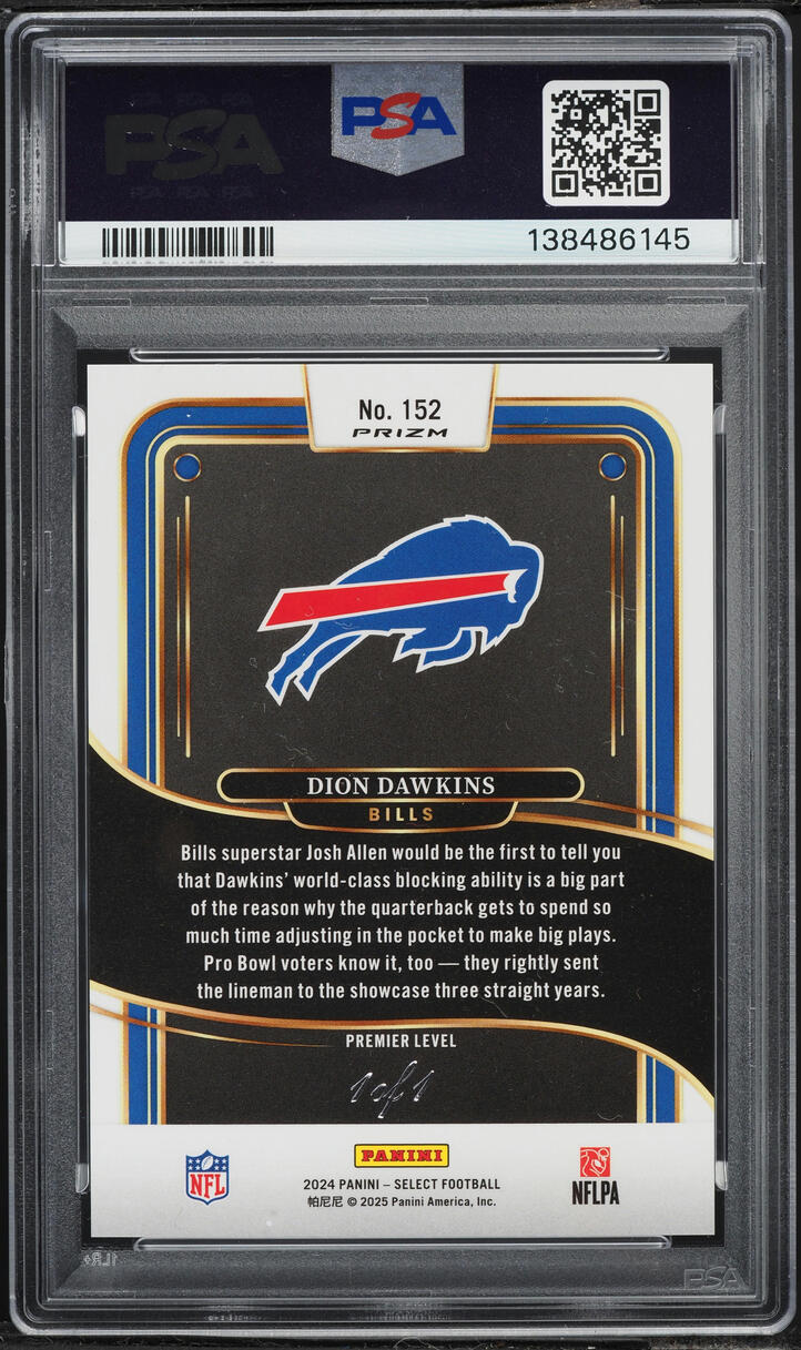 2024 Select Premier Level Black Dragon Scale Dion Dawkins 1/1 #152 PSA 10 GEM MINT