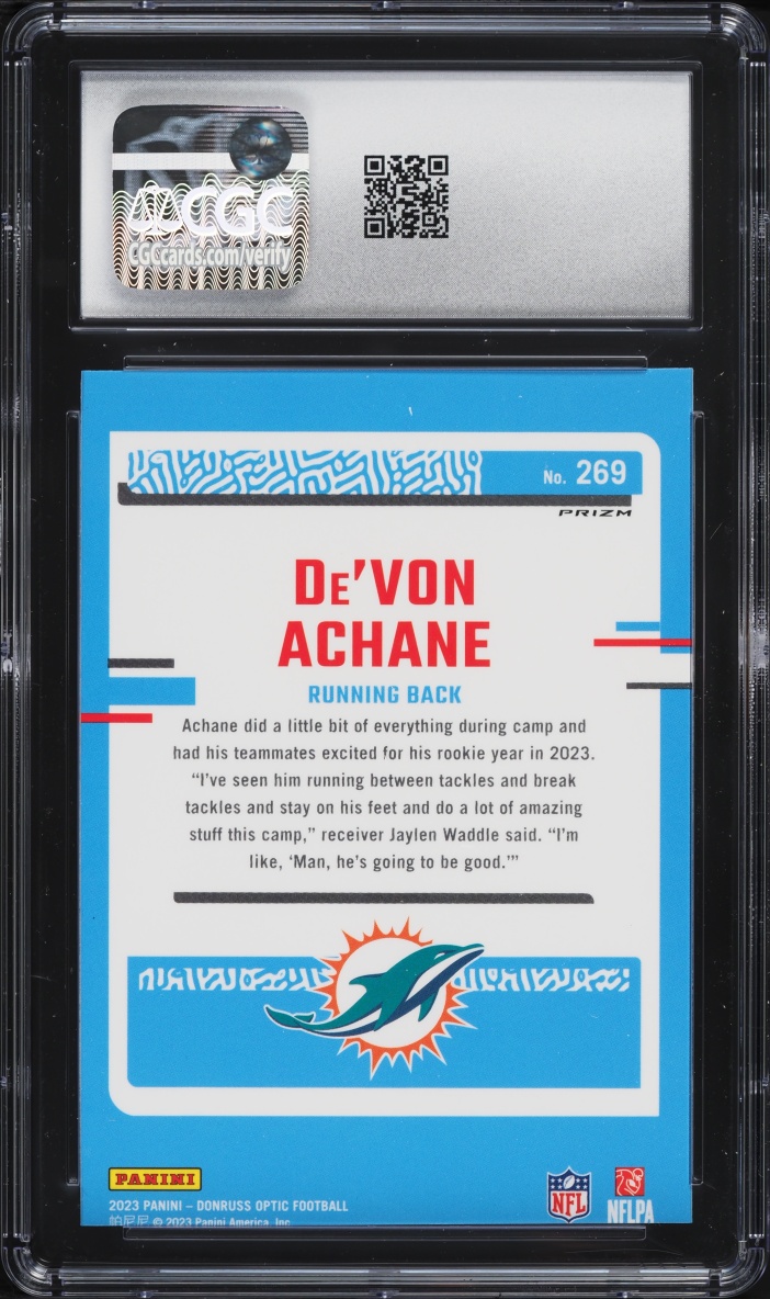 2023 Donruss Optic Blue Glitter De'Von Achane ROOKIE #269 CGC 3 VG