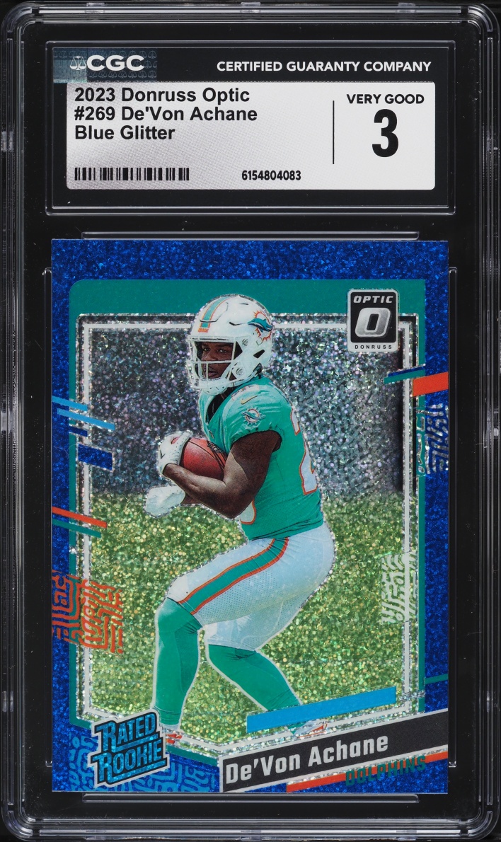 2023 Donruss Optic Blue Glitter De'Von Achane ROOKIE #269 CGC 3 VG