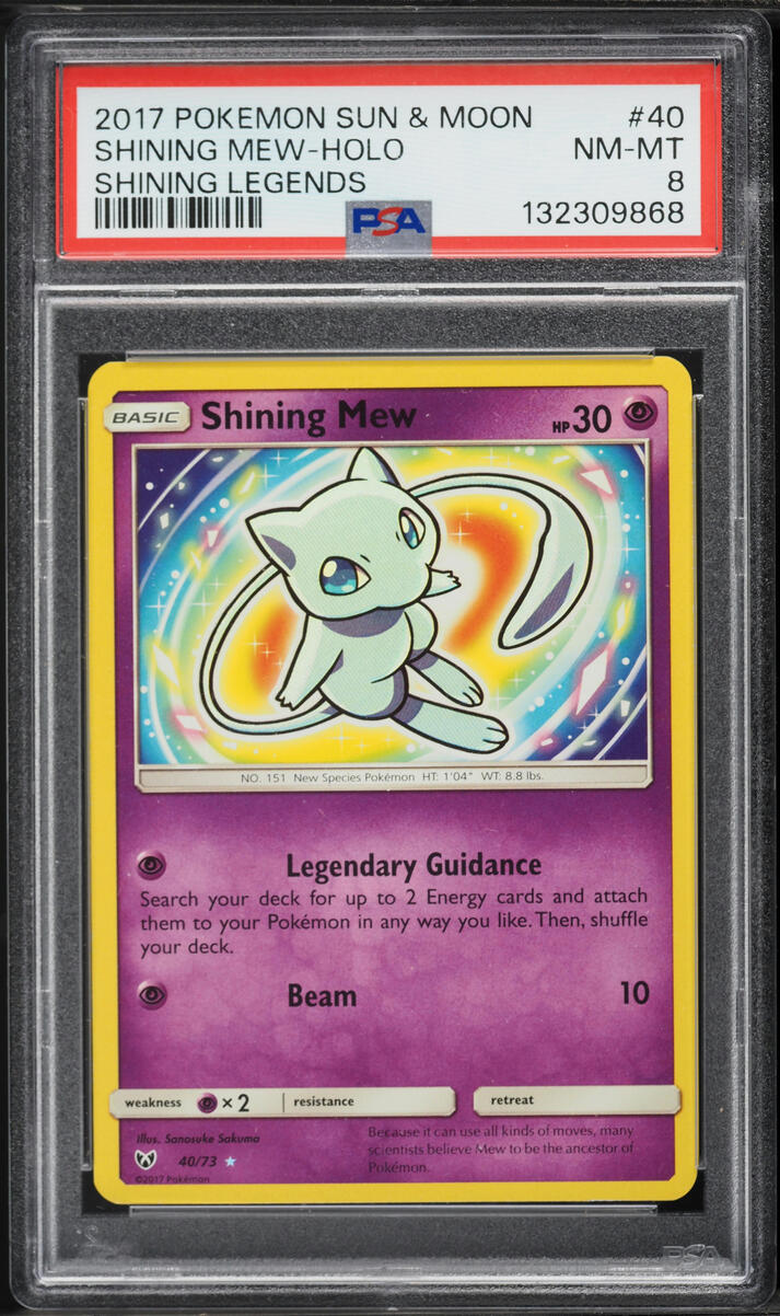 2017 Pokemon Sun & Moon Legends Holo Shining Mew #40 PSA 8 NM-MT