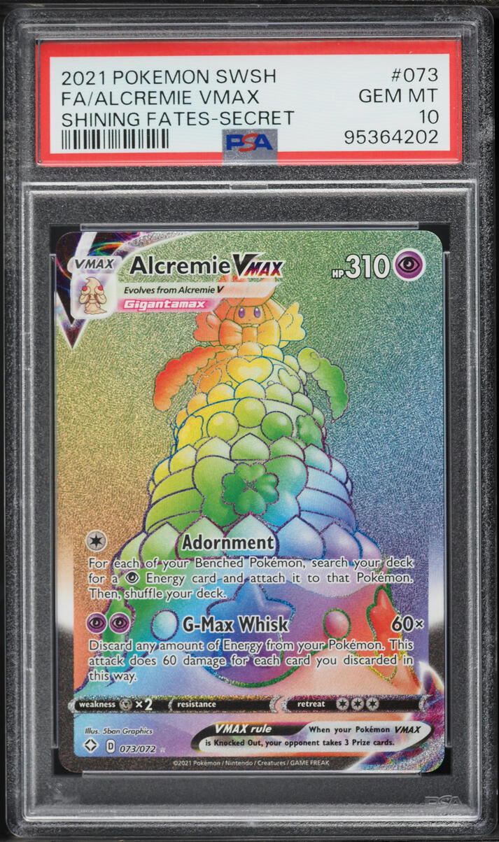 2021 Pokemon Sword & Shield Shining Fates Rainbow Rare Alcremie VMAX #73 PSA 10 GEM MINT