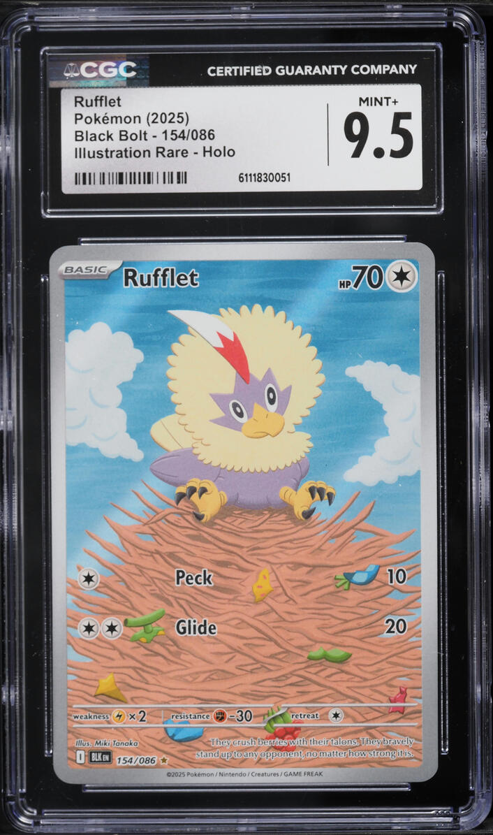 2025 Pokemon Scarlet & Violet Black Bolt IR Rufflet #154 CGC 9.5 MINT+