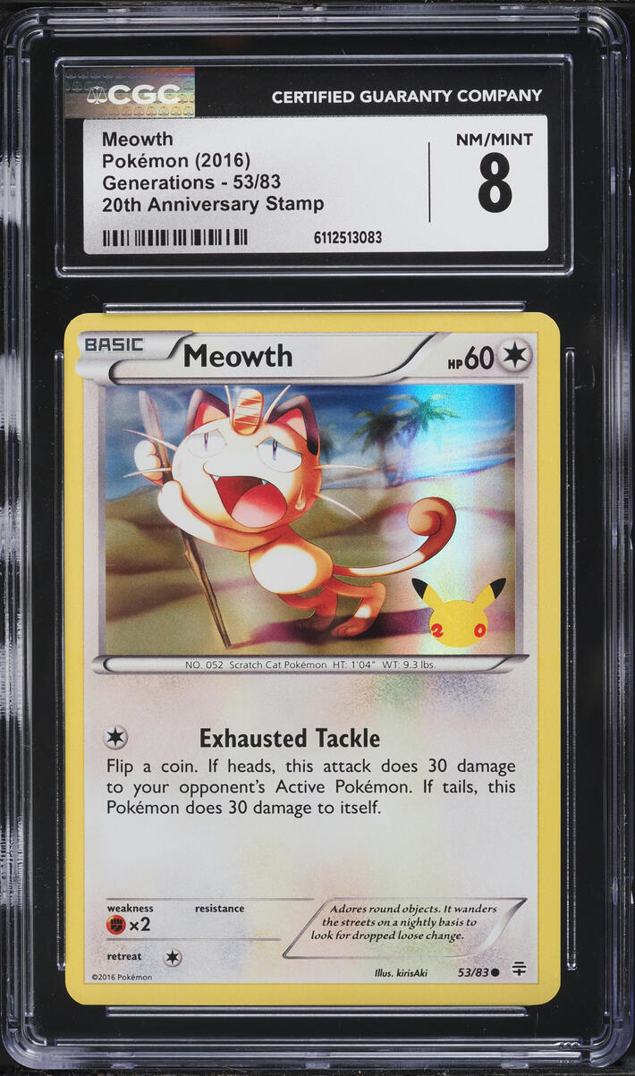 2016 Pokemon XY Generations 20th Anniversary Stamp Meowth #53 CGC 8 NM-MT
