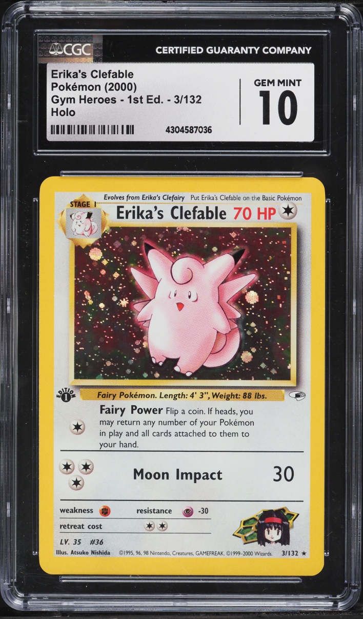 2000 Pokemon Gym Heroes 1st Edition Holo Erika's Clefable #3 CGC 10 GEM MINT