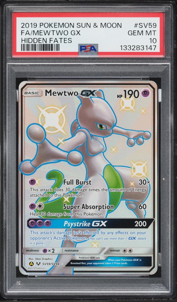 2019 Pokemon Sun & Moon Hidden Fates Shiny Vault Full Art Mewtwo GX #SV59 PSA 10 GEM MINT