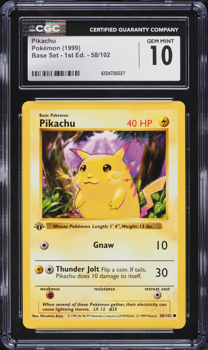 1999 Pokemon Base Set Shadowless 1st Edition Pikachu #58 CGC 10 GEM MINT