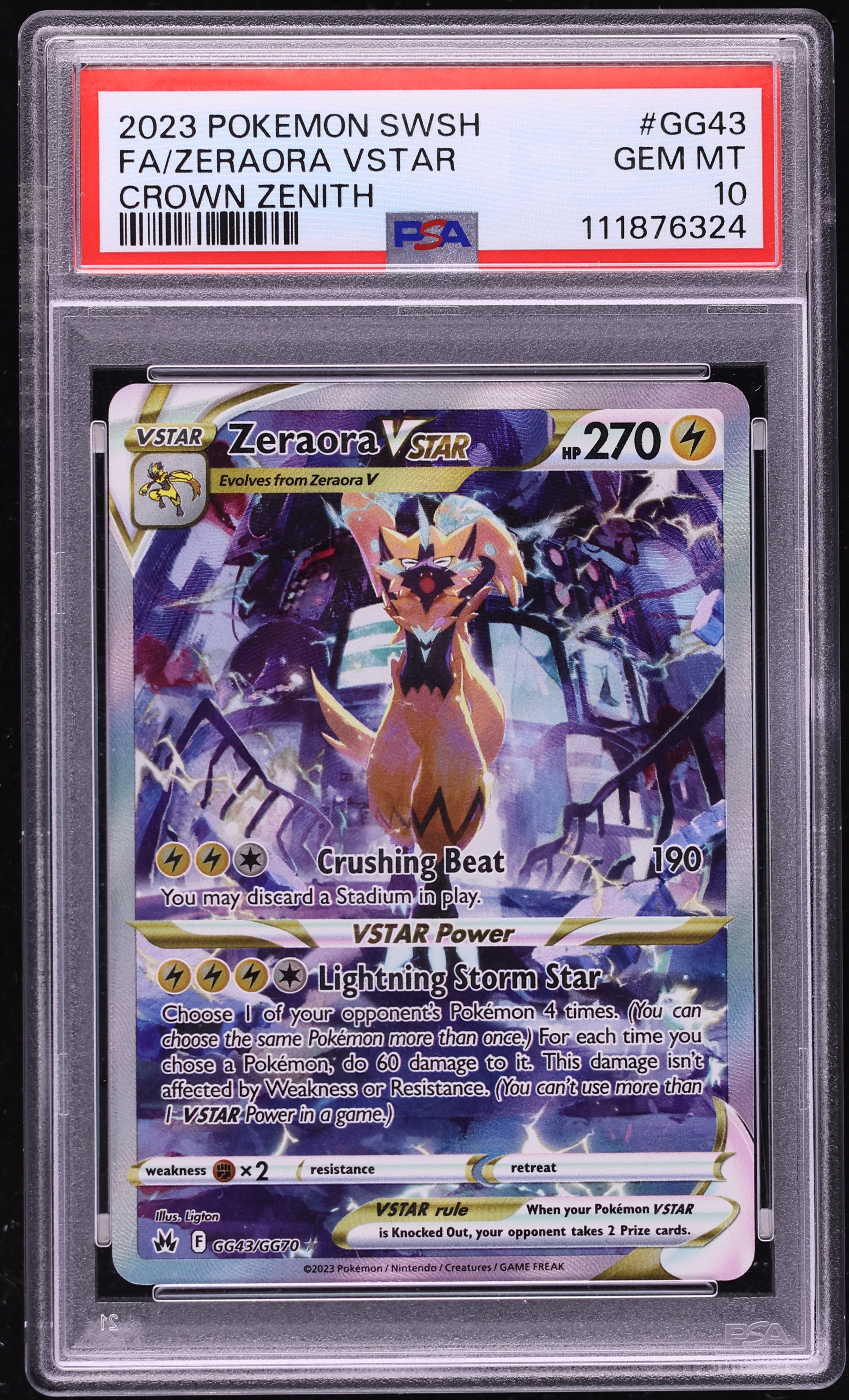 2023 Pokemon Sword & Shield Crown Zenith Full Art Zeraora VSTAR #GG43 PSA 10 GEM MINT