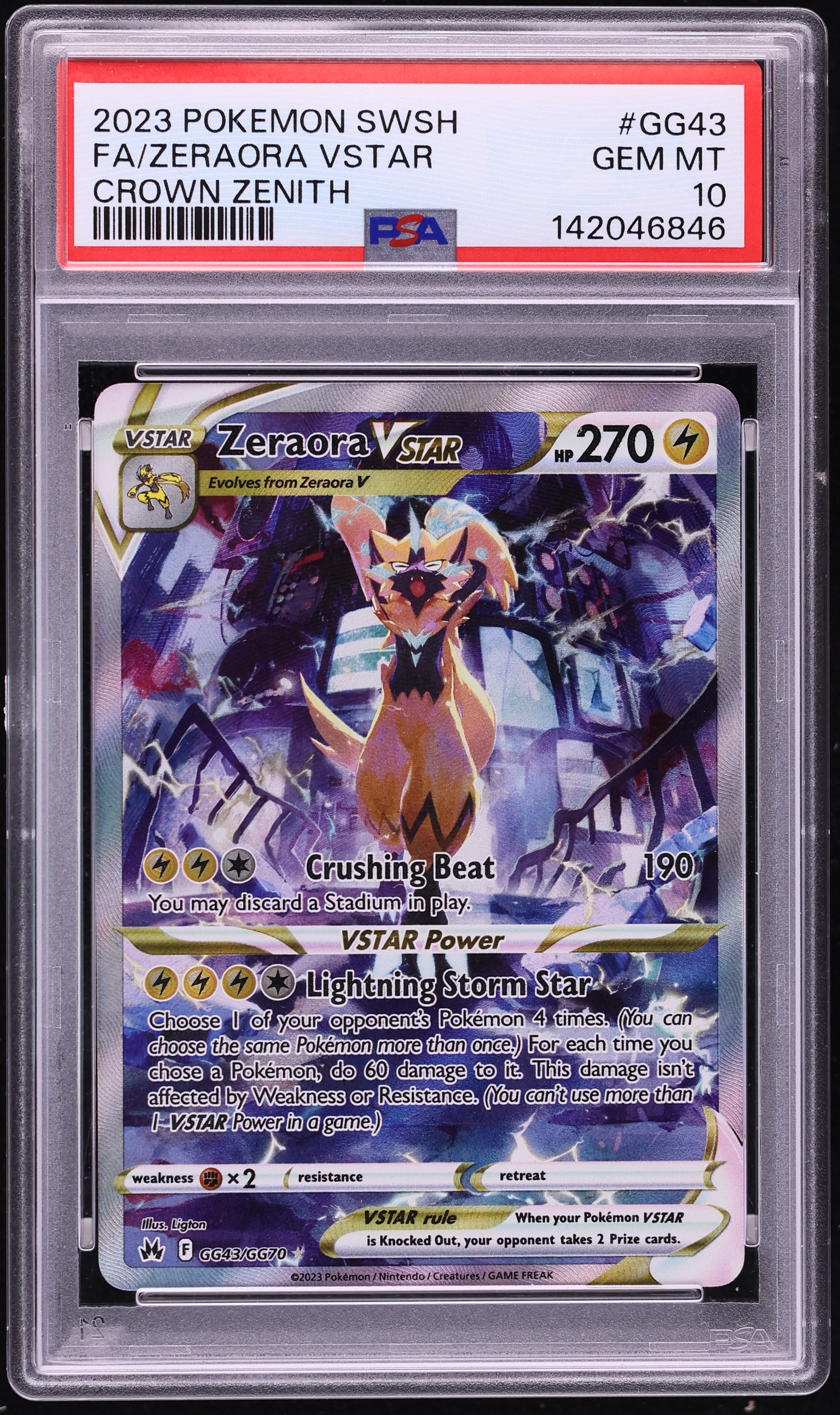 2023 Pokemon Sword & Shield Crown Zenith Full Art Zeraora Vstar #GG43 PSA 10 GEM MINT