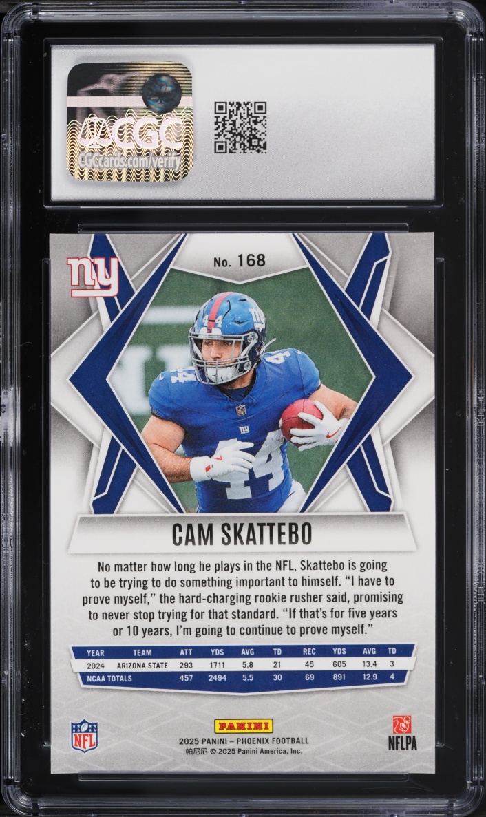2025 Panini Phoenix Cam Skattebo ROOKIE #168 CGC 3.5 VG+