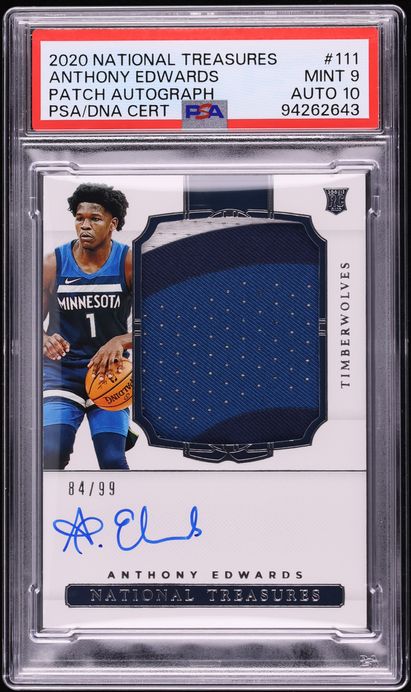 2020 National Treasures Anthony Edwards ROOKIE PATCH AUTO DNA 10 /99 #111 PSA 9 MINT