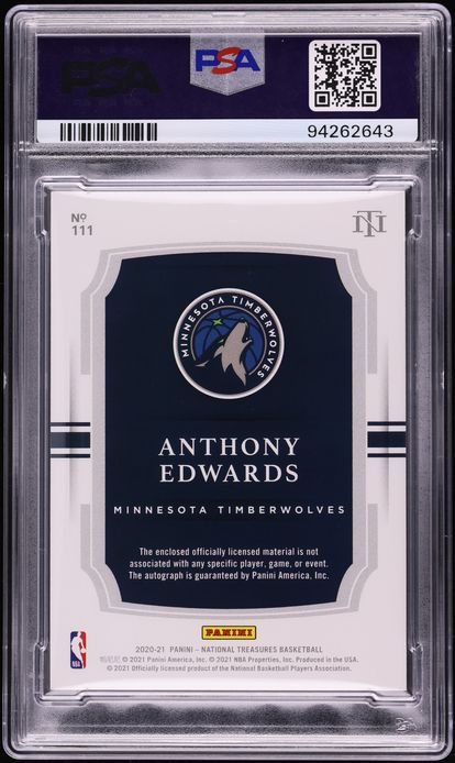 2020 National Treasures Anthony Edwards ROOKIE PATCH AUTO DNA 10 /99 #111 PSA 9 MINT