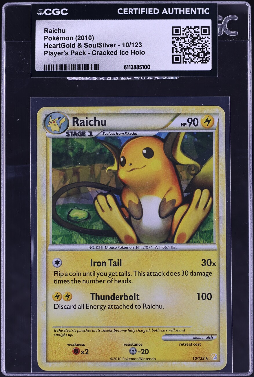 2010 Pokemon HeartGold & SoulSilver Player's Pack Cracked Ice Holo Raichu #10 CGC AUTH