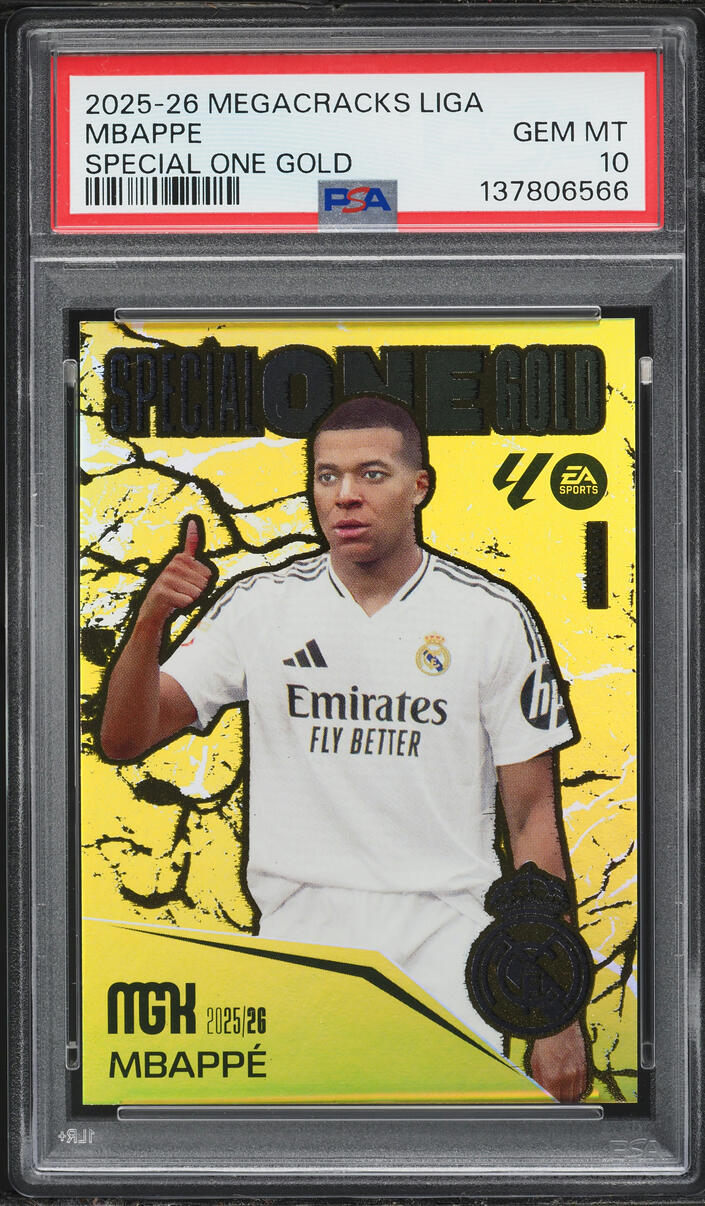2025 Panini Megacracks La Liga EA Sports Special One Gold Kylian Mbappe PSA 10 GEM MINT
