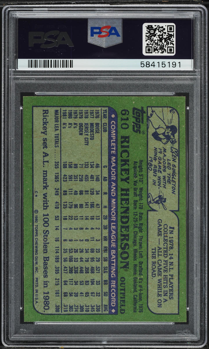 1982 Topps Rickey Henderson #610 PSA 8 NM-MT