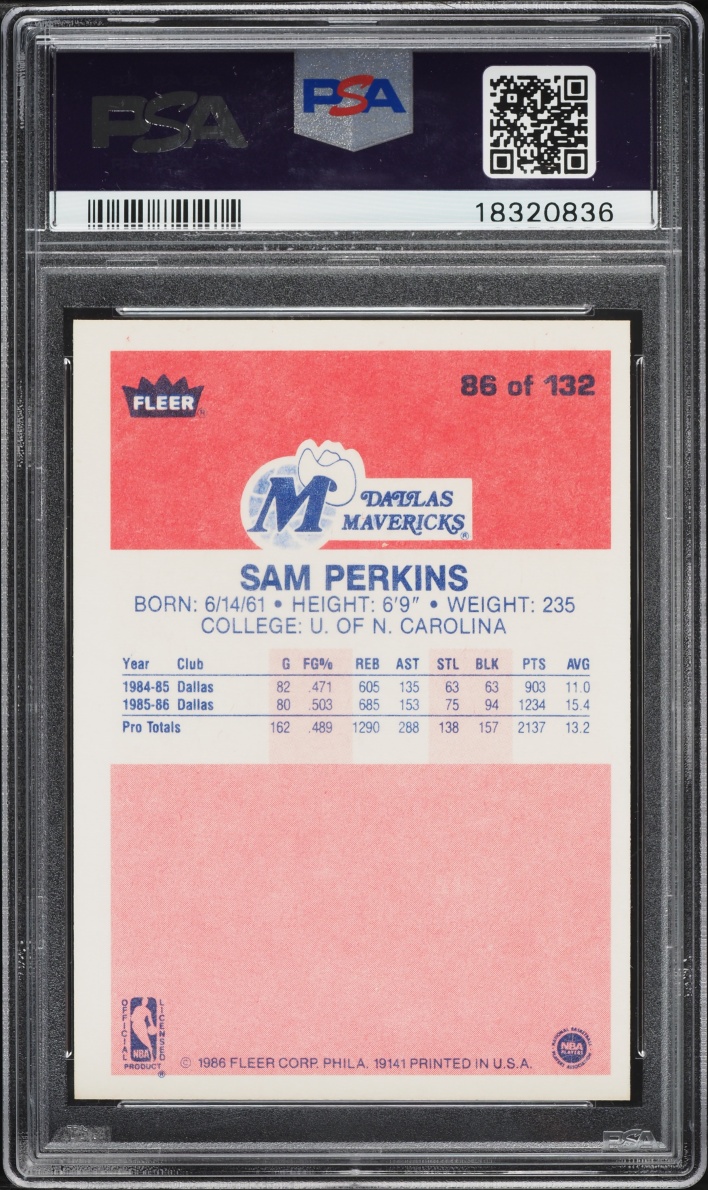 1986 Fleer Basketball Sam Perkins ROOKIE #86 PSA 9 MINT