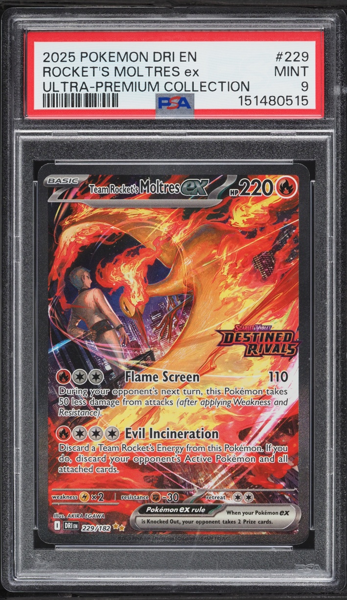 2025 Pokemon SV Destined Rivals Ultra Premium SIR Team Rocket's Moltres ex #229 PSA 9 MINT