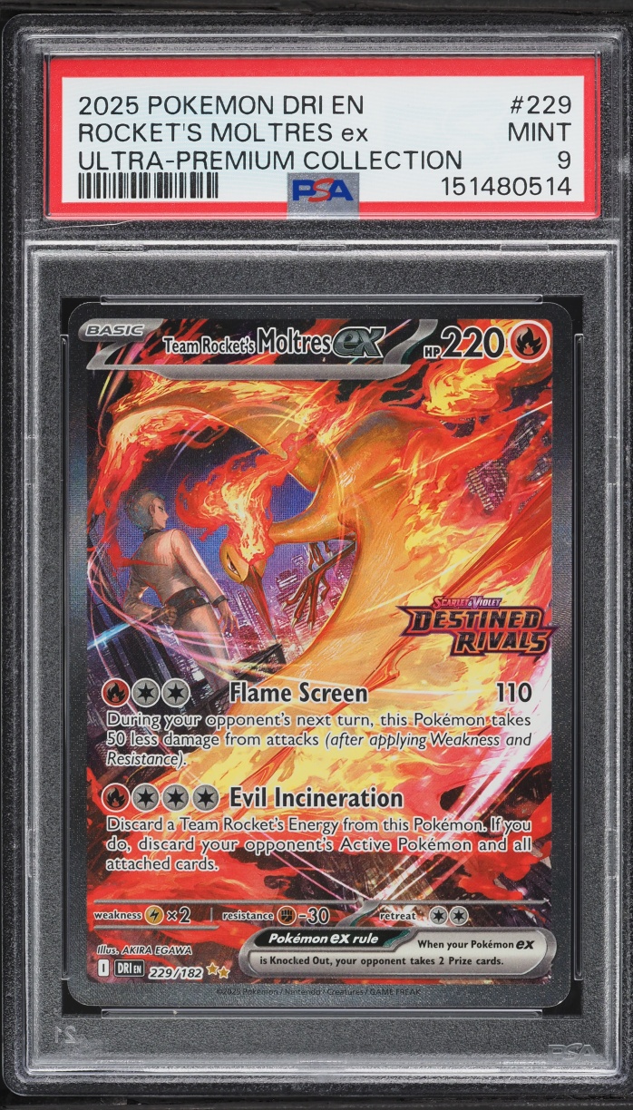 2025 Pokemon SV Destined Rivals Ultra Premium SIR Team Rocket's Moltres ex #229 PSA 9 MINT