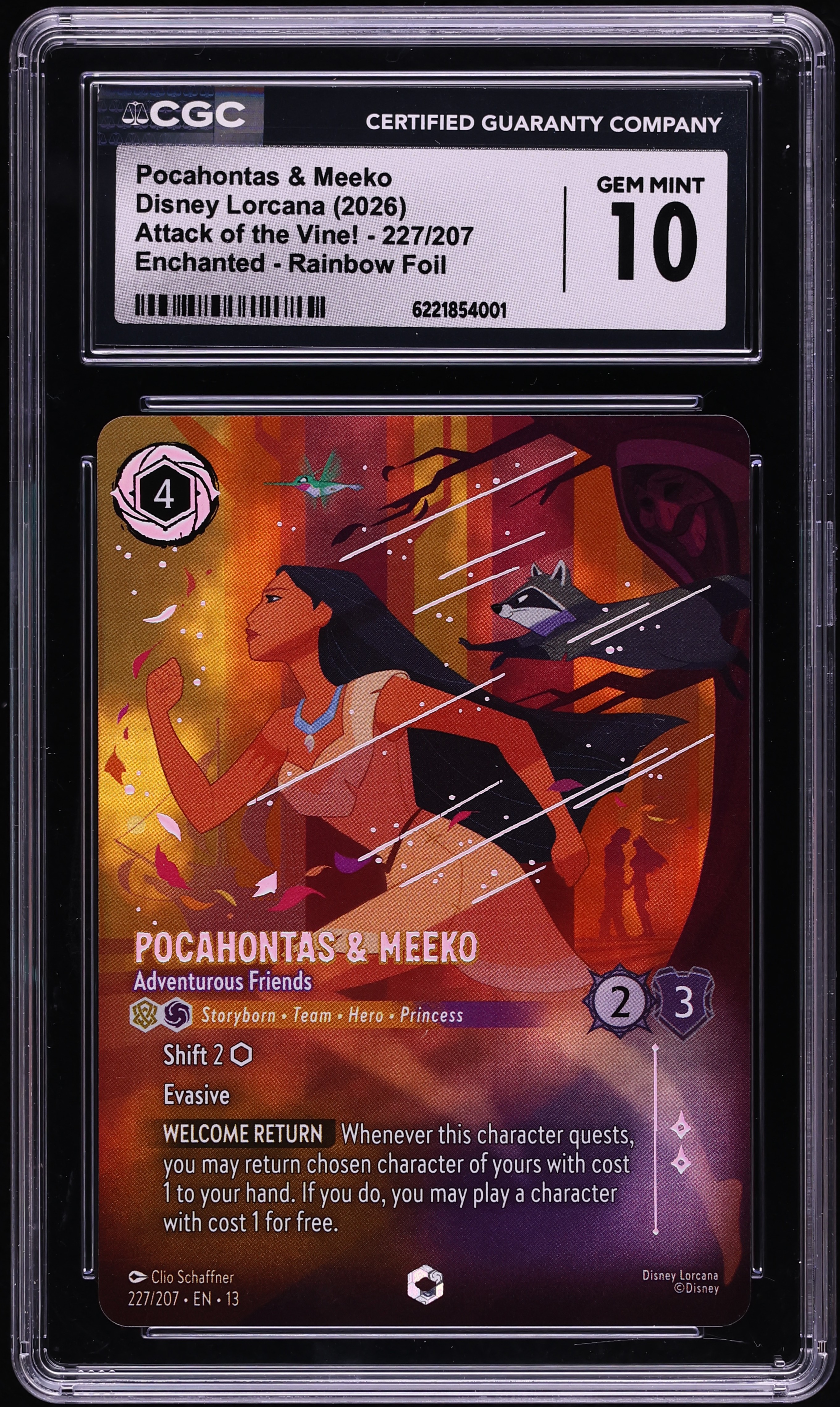 2026 Disney Lorcana Vine Enchanted Rainbow Foil Pocahontas & Meeko Adventurous Friends CGC 10