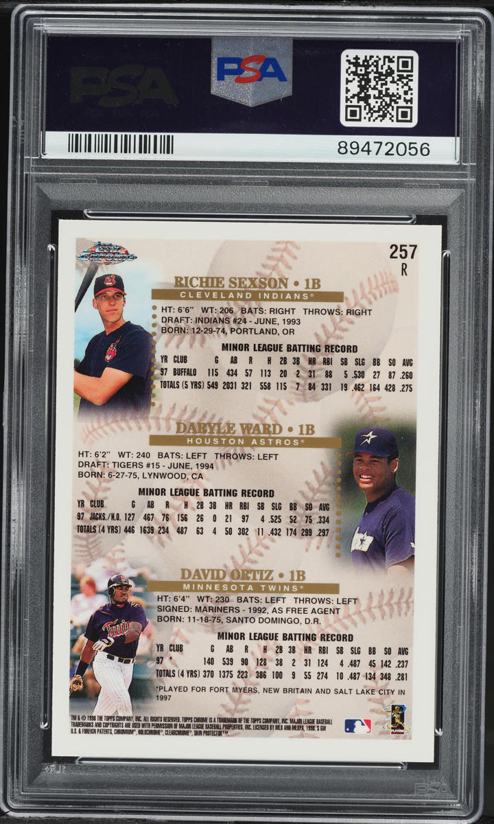 1998 Topps Chrome Refractor Sexson Ward David Ortiz ROOKIE #257 PSA 10 GEM MINT
