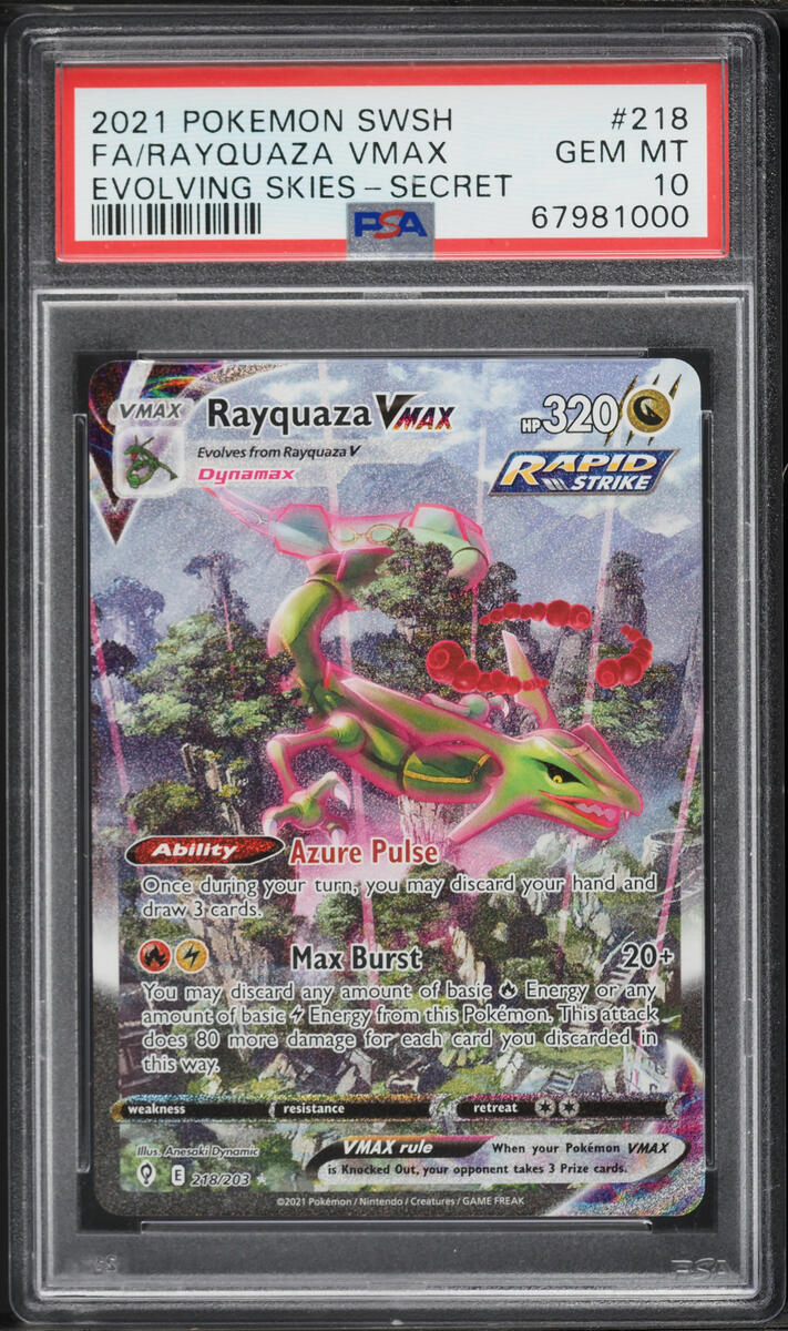 2021 Pokemon Sword & Shield Evolving Skies Alt Art Rayquaza VMAX #218 PSA 10 GEM MINT