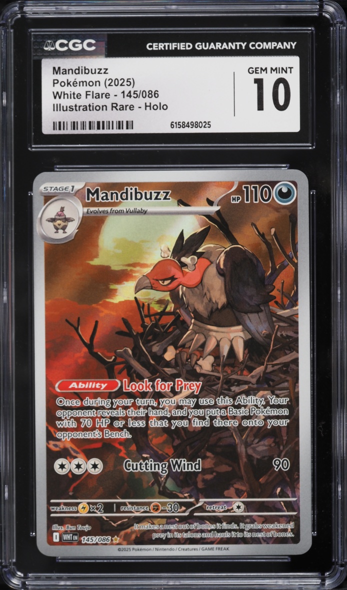 2025 Pokemon Scarlet & Violet White Flare IR Mandibuzz #145 CGC 10 GEM MINT