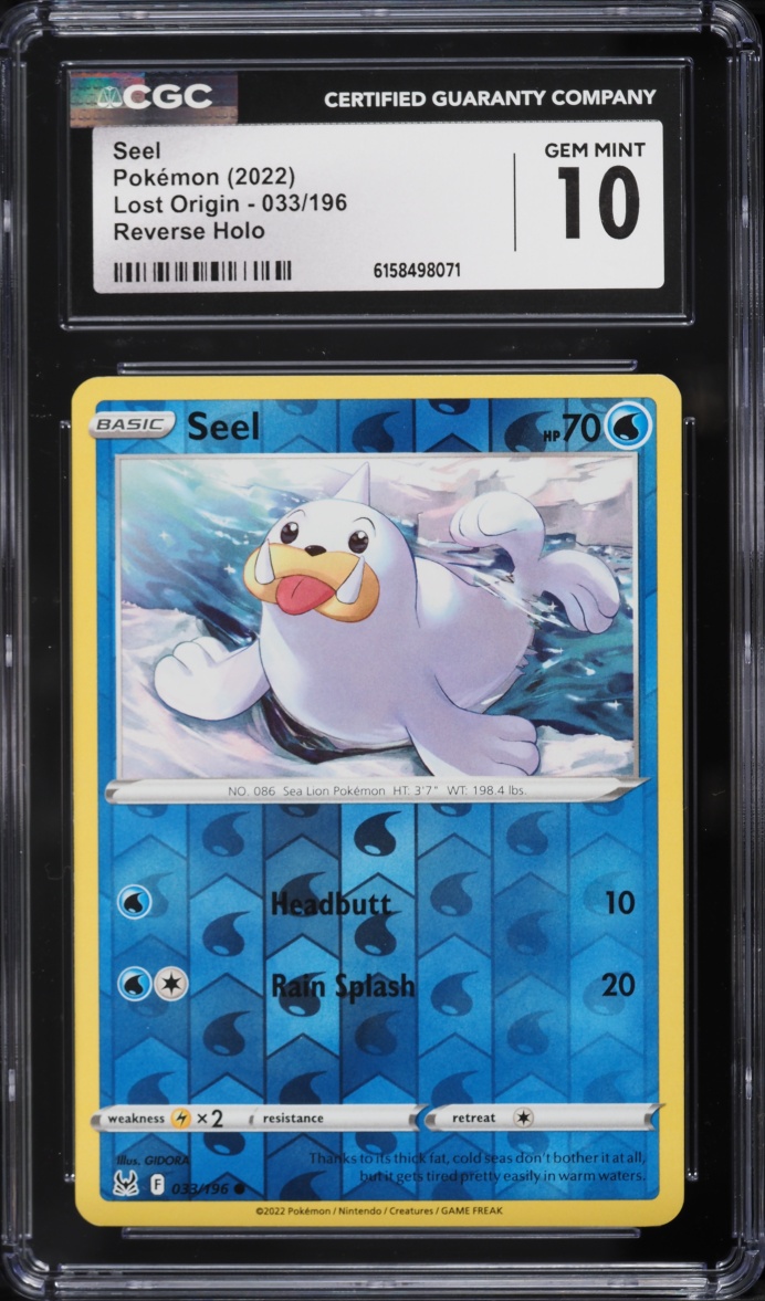 2022 Pokemon Sword & Shield Lost Origin Reverse Holo Seel #033 CGC 10 GEM MINT