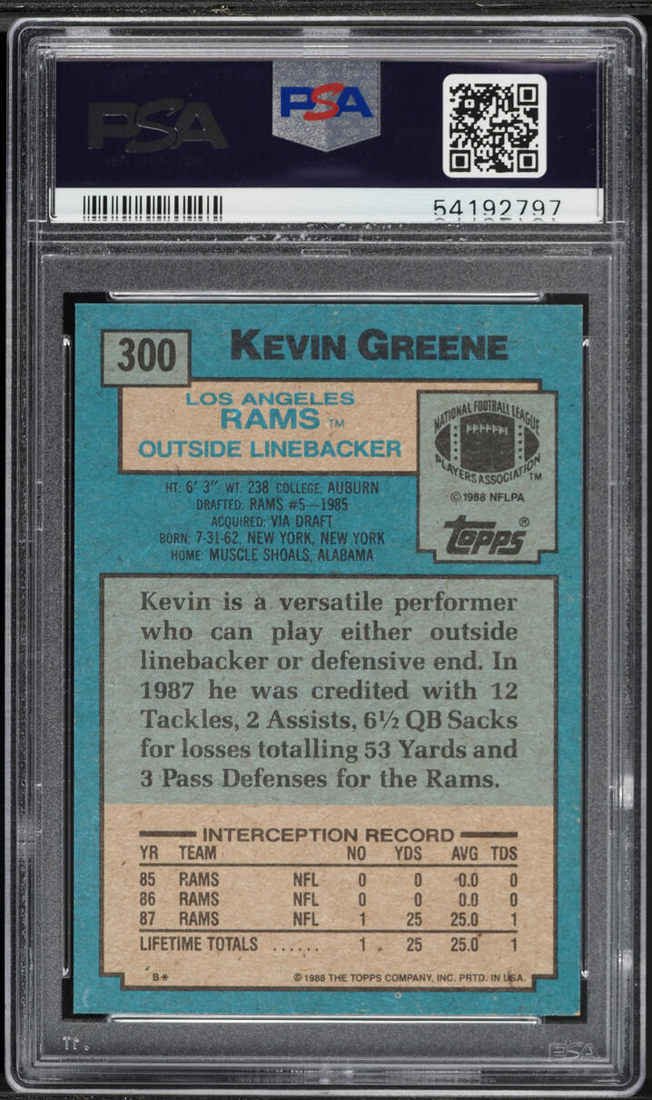 1988 Topps Football Kevin Greene ROOKIE #300 PSA 9 MINT