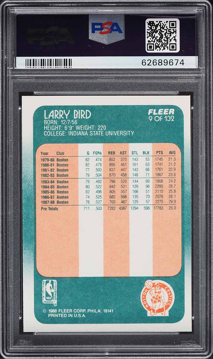 1988 Fleer Basketball Larry Bird #9 PSA 9 MINT