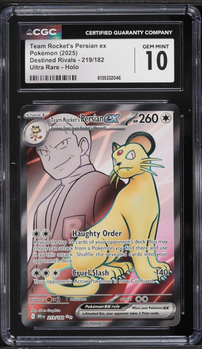 2025 Pokemon Scarlet & Violet Destined Rivals Full Art Team Rocket's Persian Ex #219 CGC 10 GEM