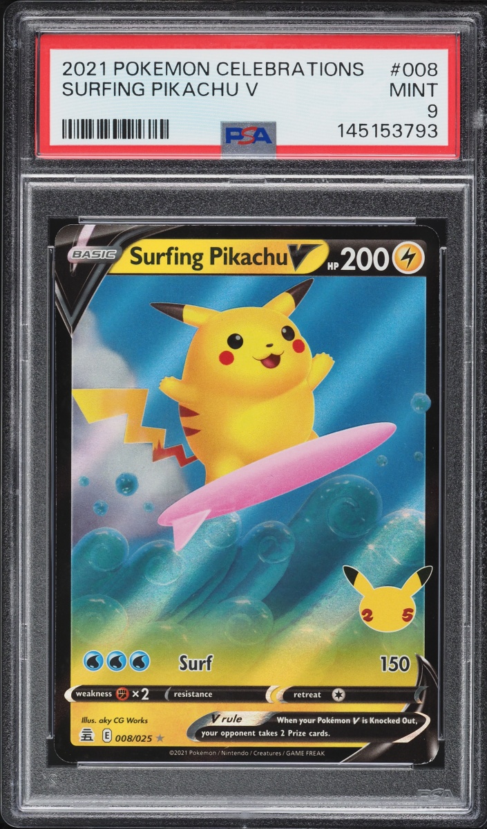 2021 Pokemon Sword & Shield Celebrations Alt Art Surfing Pikachu V #8 PSA 9 MINT