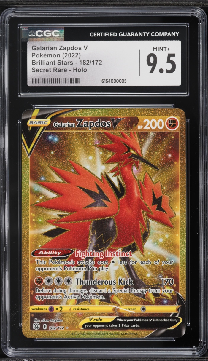 2022 Pokemon Sword & Shield Brilliant Stars Gold Rare Galarian Zapdos V #182 CGC 9.5 MINT+