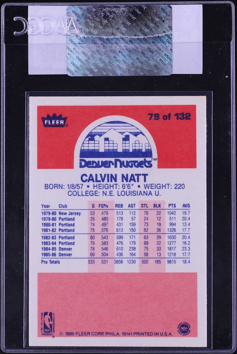 1986 Fleer Basketball Calvin Natt #79 CGC AUTH