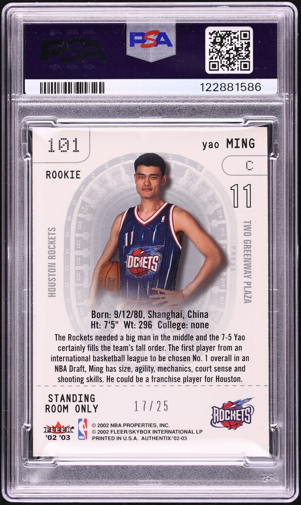 2002 Fleer Authentix Standing Room Only Yao Ming ROOKIE /25 #101 PSA 8 NM-MT