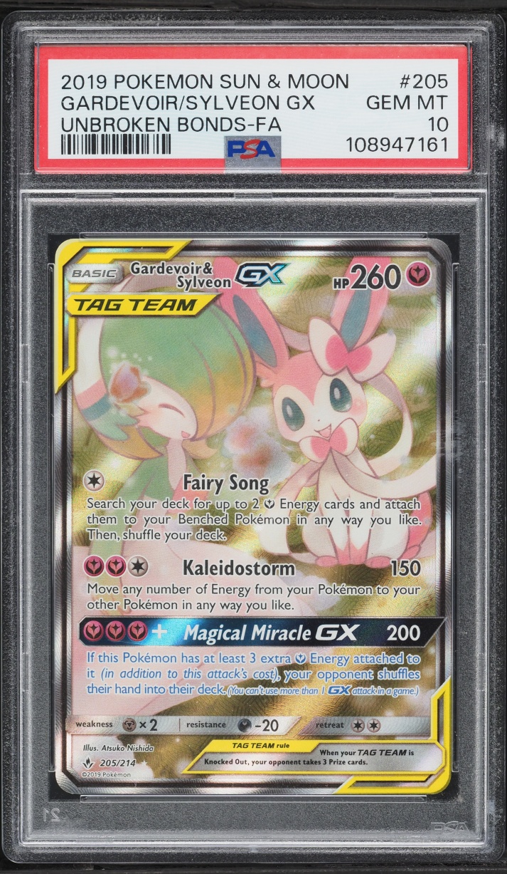 2019 Pokemon Sun & Moon Unbroken Bonds Alt Art Gardevoir & Sylveon GX #205 PSA 10 GEM MINT